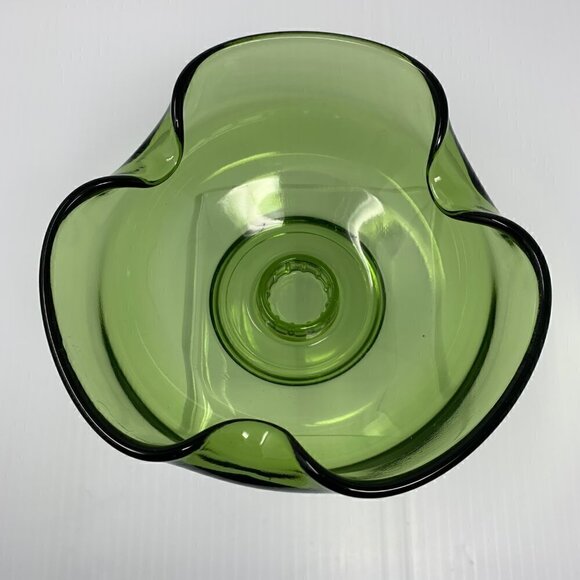 Taper Candle Holder Green Pinched Art Glass Vintage Mid Century Modern - Picture 3 of 8